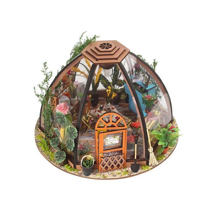 Maison de poupée miniature de DIY avec la maison de poupée en bois d'Assemblée d'individu de Chambre de jardin de métier de caisse de batterie de lumière de l'outil de jardinage de meubles LED