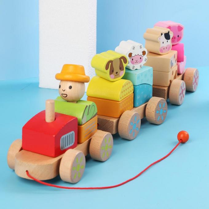 Le camion en bois de train forment le jouet éducatif de DIY pour les enfants préscolaires d'enfant en bas âge
