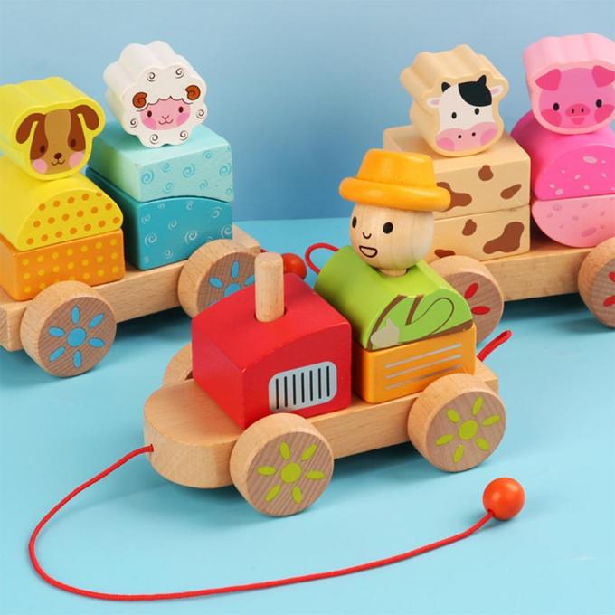 Le camion en bois de train forment le jouet éducatif de DIY pour les enfants préscolaires d'enfant en bas âge