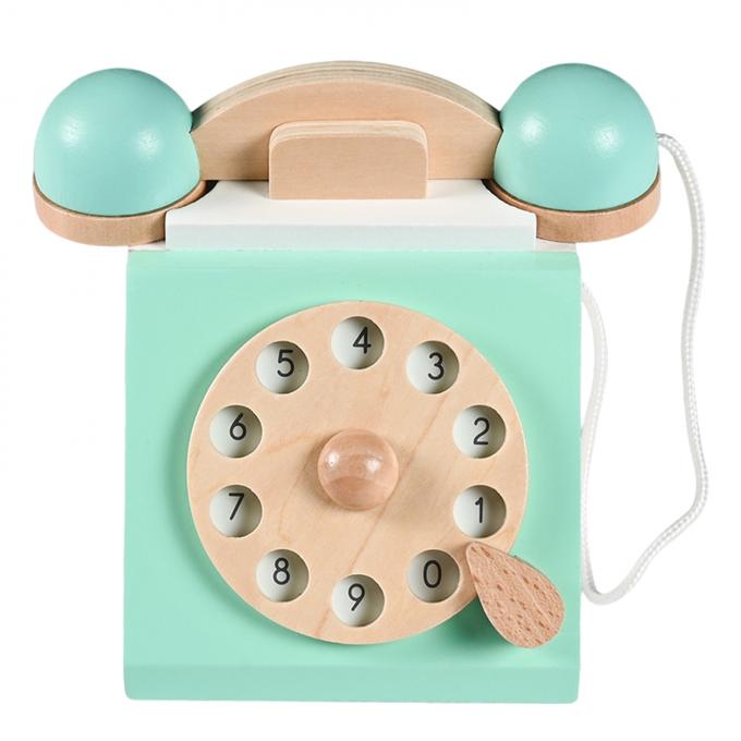 Le téléphone antique de cadran de cru feignent le jeu Montessori Edcuation tôt interactif Toy Role Play en bois pour des enfants